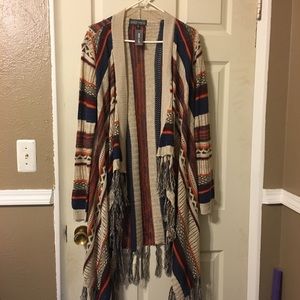 ALMOST FAMOUS STRIPE FRINGE CARDIGAN